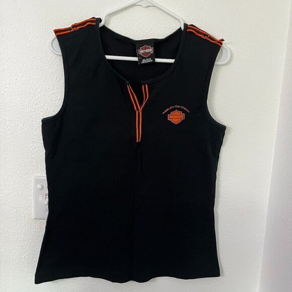 Harley Davidson Tank Top Women's XL Vintage Black Made in US  Metal Hardware - Picture 1 of 7
